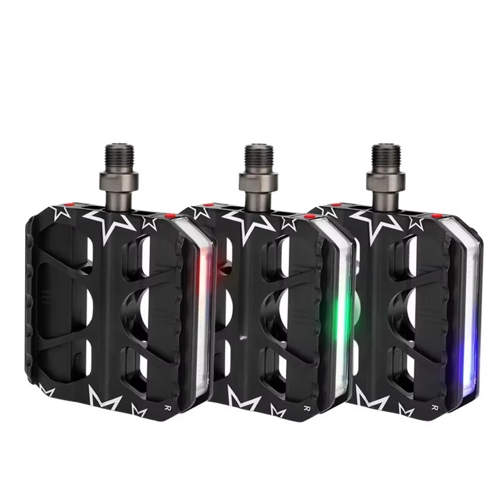 Mountain Biking Lights - 3-lagers MTB-pedalen met LED-veiligheidsverlichting CNC-aluminium platformpedalen